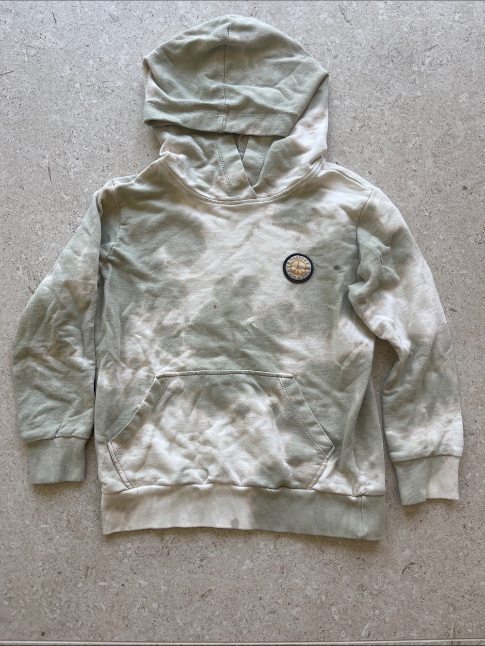 Tiny Whales Kids Tie-Dye Hooded Pullover Sweatshirt in Pale Sage- Flaw noted